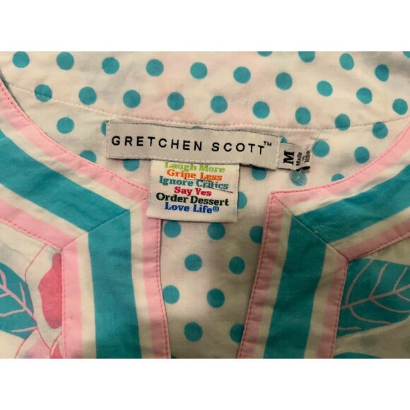 Gretchen Scott Women’s SZ M Tunic Top Pink Green Floral V Neck 3/4 Sleeve Cotton - Picture 6 of 12
